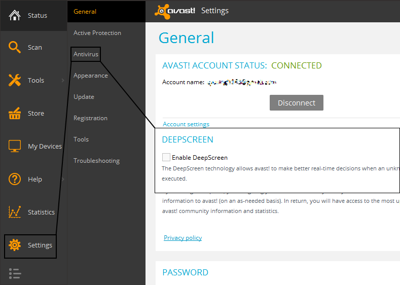 how to disable deepscreen avast 2019