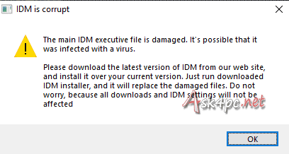 the main idm executive file is damaged